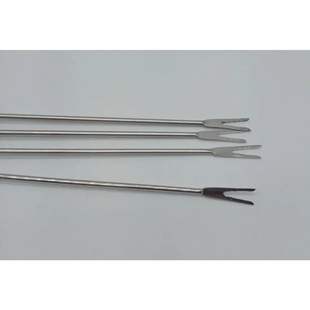 Set of 4 Vintage Fondue Forks Black Plastic Handles Red Yellow Green Blue Ends